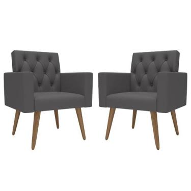 Imagem de Kit 2 Poltronas Thais Sala De Jantar Luxo - Móveis Mafer, Cinza-escuro