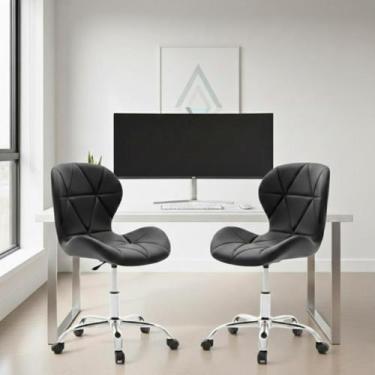 Imagem de Kit Duas Banqueta Preta Ajuste De Altura Sem Braços Base Cromada Confo