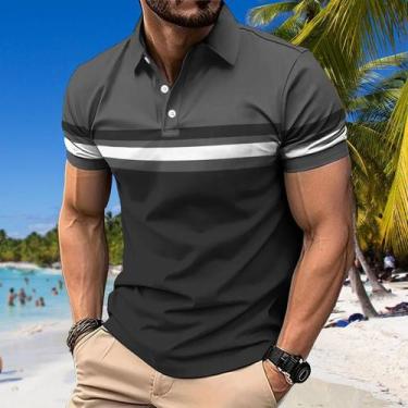 Imagem de Camisa polo para homens, manga curta, slim fit, esporte, golfe, verão 