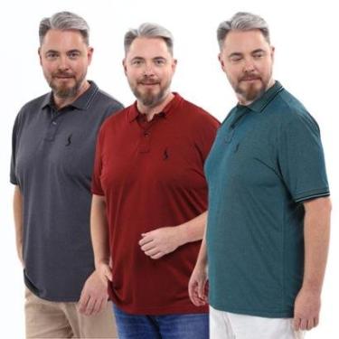 Imagem de Kit 3 Camisa Polo Plus Masculina Piquet Dia a Dia-Masculino