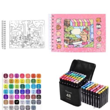 Imagem de Kit Canetinhas 48 Cores + Livro Para Colorir Arte Divertido - Cute & C