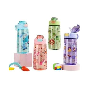 Imagem de Garrafa De Água Infantil 550ml Com Desenho De Animais, Copo Com Canudo