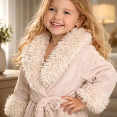 Imagem de Roupão Infantil Sofisticata Com Gola Pelinhos Tamanho P Cor Baunilha A