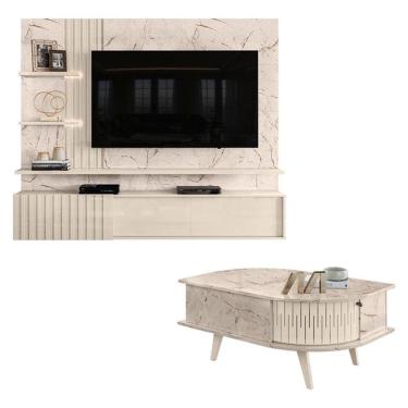 Imagem de Estante Home Theater Suspenso Atena com Mesa de Centro Indianápolis Calacata Off White – Madetec