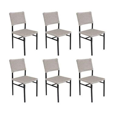 Imagem de Kit 6 Cadeiras França Corda Náutica Base Em Alumínio Preto-areia