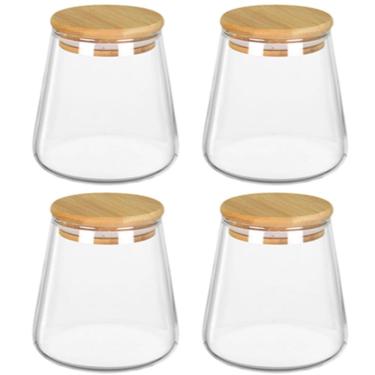 Imagem de KIT 4 POTE MANTIMENTOS HOME&CO COM TAMPA BAMBU BOROSSILICATO 550ml 10x8x8