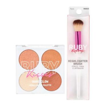 Imagem de Kit Paleta de Iluminador Rare Glow + Pincel para Iluminador - Ruby Kis