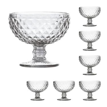 Imagem de Conjunto 6 Taças para Sobremesa Bico de Abacaxi em Vidro Resistente Ideal para Mousses e Doces Transparente Wellmix