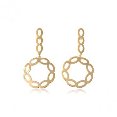 Imagem de Brinco Com Fio E Círculo Com Arcos Banhado Em Ouro 18k [f027]