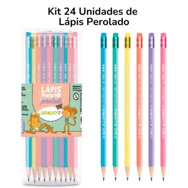 Imagem de Lápis Grafite Escolar OEM Kit 24 Lápis Tom Pastel Perolado com Borracha Ponta Resistent...