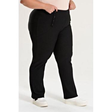 Imagem de Calça Feminina Plus Size Malha Turim Cós Reto Detalhe Botão - Serena-Feminino