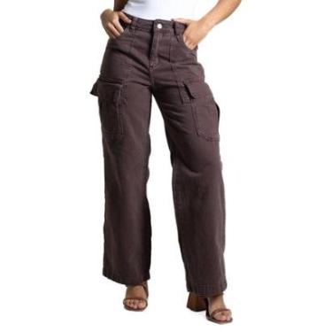 Imagem de Calça Sarja Sawary Wide Leg - 283145 - Marrom 40-Feminino