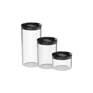 Imagem de Kit de Potes Herméticos Ou Redondos 3 Peças Linha Duo Lock, Preto