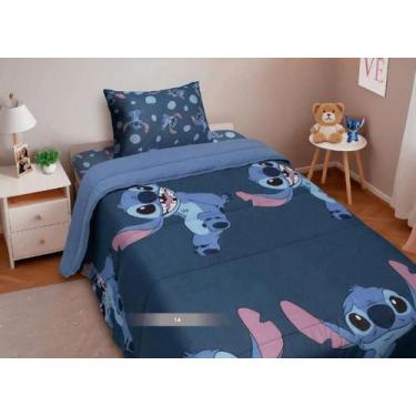 Imagem de Kit Edredom Casal Stitch Azul Escuro Portallar