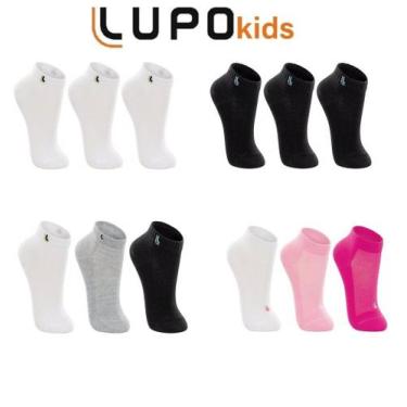 Imagem de Meia infantil Lupo Kids em algodão Kit com 3 pares, Preto, 33 a 36, Al