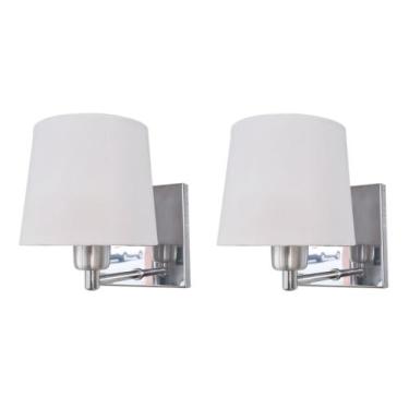 Imagem de Kit 2 Arandela Base Inox espelho Interruptor Cúpula Algodão Branco Cab