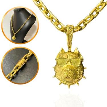 Imagem de Corrente Cadeado 8mm + Pingente Pitbull 3D de Óculos - RTjoias18k