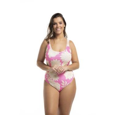 Imagem de Maiô Regata com Bojo Fixo Anarruga - Cor de Cacau, 50, Floral rosa shi