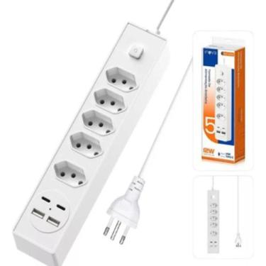 Imagem de Filtro De Linha 5 Tomadas C/ Usb E Tipo-c Bivolt 2m Extensão - INOVA, 