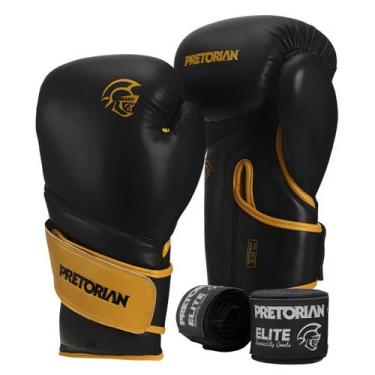 Imagem de Kit Luva De Boxe E Muay Thai + Bandagem Pretorian Elite, 10oz, Preto, 