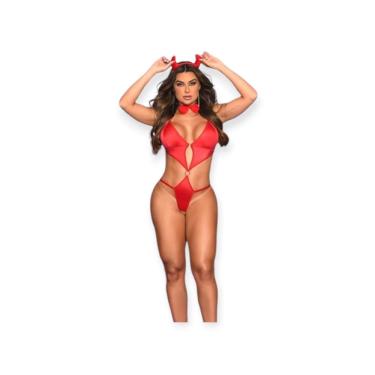 Imagem de Fantasia Diabinha Sedutora Infernal com Body e Acessórios em Poliamida e Elastano Yaffa