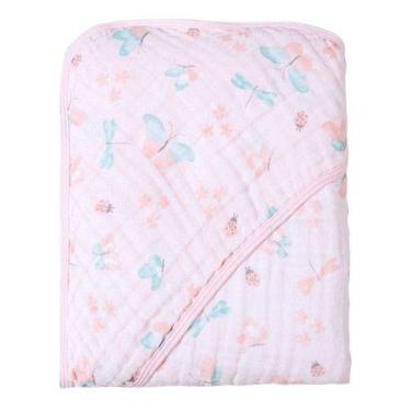 Imagem de Toalha de banho fralda soft duas camadas de tecido com capuz para bebê