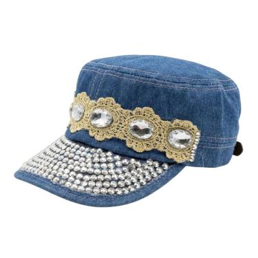 Imagem de Boina Superglx Store Feminina Jeans Algodão Tamanho Único Azul Vintage com Pedrinhas Mulher