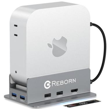 Imagem de Dock e suporte Reborn para Mac mini M4, hub 9 em 1, prata