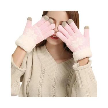 Imagem de Luvas De Inverno Femininas Em Cashmere Grosso, Tricotadas Com Estampa 