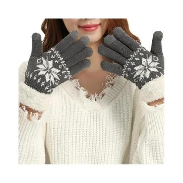 Imagem de Luvas De Inverno Femininas Em Cashmere Grosso, Tricotadas Com Estampa 