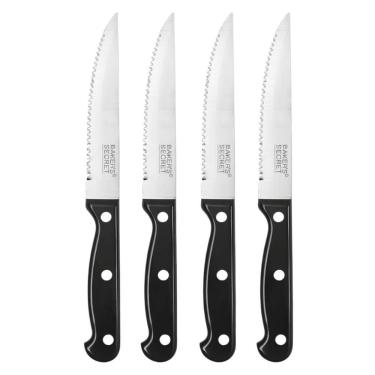 Imagem de Conjunto de Facas de Mesa Serrilhadas Aço Inoxidável e Polipropileno Multiuso para Cozinha e Carnes Preto Baker 6