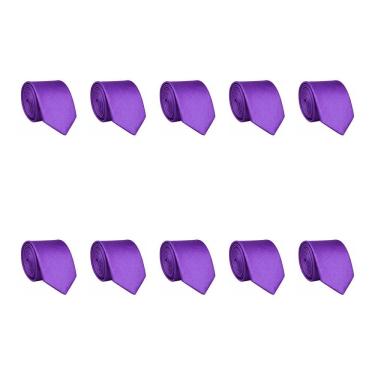 Imagem de Kit 10 Gravatas Masculina Social Slim Premium Tons de Roxo Lisa Elegante Padrinhos Formatura Trabalho
