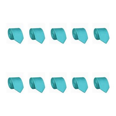 Imagem de Kit 10 Gravatas Masculina Social Slim Premium Tons de Verde Lisa Elegante Padrinhos Formatura Trabalho