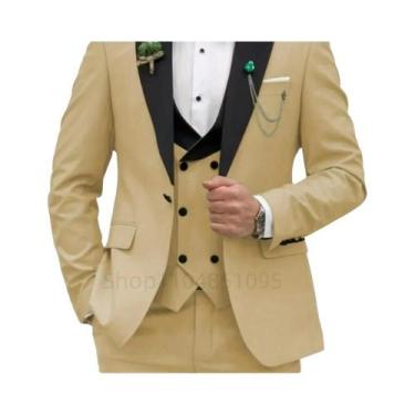 Imagem de Terno Slim Fit Rosa Vermelho 3 Peças Masculino: Blazer Transpassado, C