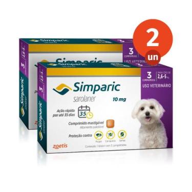 Imagem de Kit 2 Simparic Antipulgas e Carrapatos para Cães de 2,6 a 5kg 3 Compri