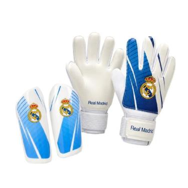 Imagem de Kit Goleiro Real Madrid Luva De Goleiro + Caneleira - Infantil Tamanho