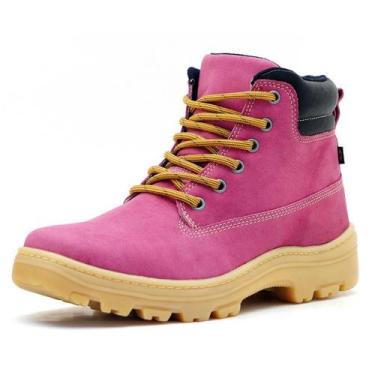 Imagem de Coturno Adventure Casual Cano Médio Couro Rosa Pierrô