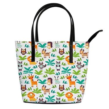 Imagem de ColourLife Bolsas tote de couro engraçadas de plantas animais alça de ombro presentes para mulheres meninas escola viagem mochila mochila