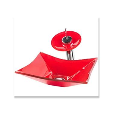 Imagem de Cuba de Vidro 39cm + Torneira Cascata + Valvula-Kit Vermelho