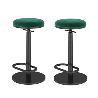 Imagem de Bancos De Bar Ajustáveis ​​Conjunto De 2, Cadeira De Balcão Sem Encosto, Banco Alto Giratório Com Apoio Para Os Pés, Ilha De Cozinha, Bistrô, Banco De Restaurante De Café Da Manhã (Color : Green)