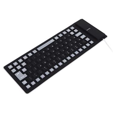 Imagem de Teclado de silicone, botão mudo macio e confortável teclado de silicone dobrável com fio USB para notebook de PC(Preto)