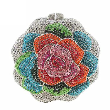 Imagem de Boutique De FGG Bolsa de mão feminina de cristal de flor rosa para noite formal para festa com strass, bolsa de casamento, Multicolorida nº 2, Mini