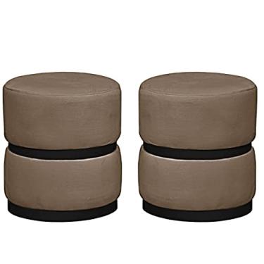 Imagem de 02 Puff Decorativo Luxo Para Sala Kiev Preto Assento Veludo Capuccino - Folk Móveis
