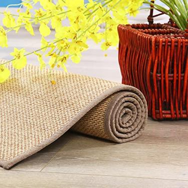 Imagem de Tapetes de bambu para sala de estar, tapetes naturais antiderrapantes para cozinha com suporte grosso de 14 mm, tapete de área de verão marrom bege fácil de limpar (cor: A, tamanho: 150 x 180 cm (5 pés)