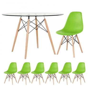 Imagem de KIT - Mesa Eames com tampo de vidro 120 cm + 6 cadeiras Eiffel DSW