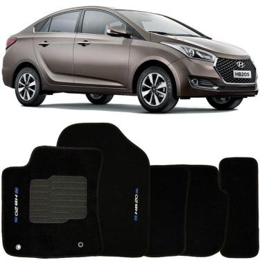 Imagem de Jogo de Tapete Automotivo Carpete Hyundai Hb20S 2014 à 2019 Soft Logo Bordado Preto 5 Peças