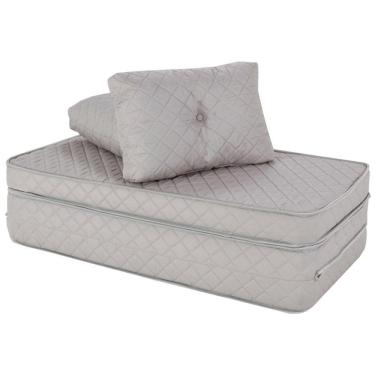 Imagem de Puff Multiuso Bordado em Matelassê com Travesseiro 3 em 1 Casal com Courino Cinza Bf Colchões