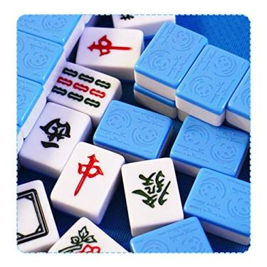 Imagem de MASHUANG Lindo Panda Pequeno Chinês Mahjong Conjunto para Viagem, 144 Azulejos Toalha de Mesa 2 Dados, Fácil de Carregar, 26 x 18 mm (2 Cores) (Cor: Azul)