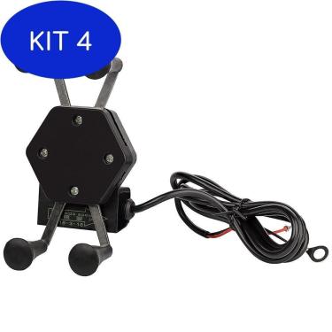 Imagem de Kit 4 Suporte Celular Universal Moto Com Carregador Usb