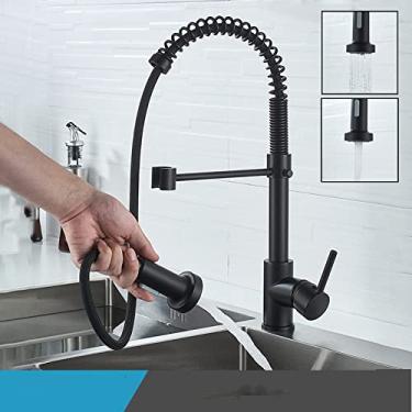 Imagem de Torneiras de cozinha prata de manípulo único de puxar para fora torneira de cozinha com furo único giratório 360 graus torneiras misturador de água, preto fosco2, CN